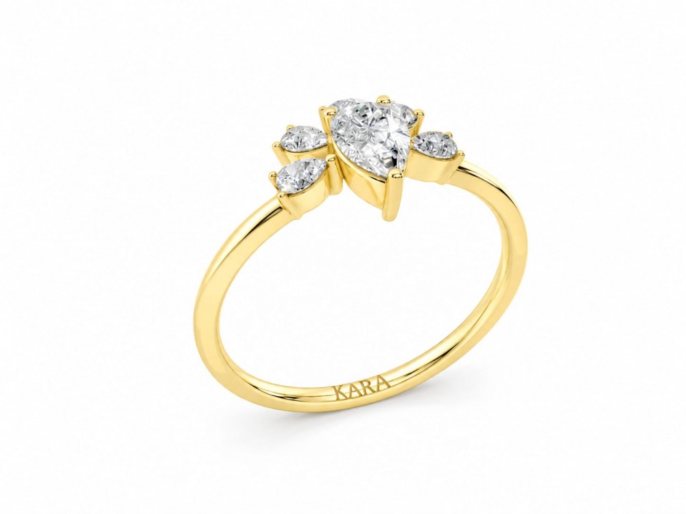 Inel cu diamant central Pear Cut de 0.31ct si diamante Pear Cut laterale de 0.28ct