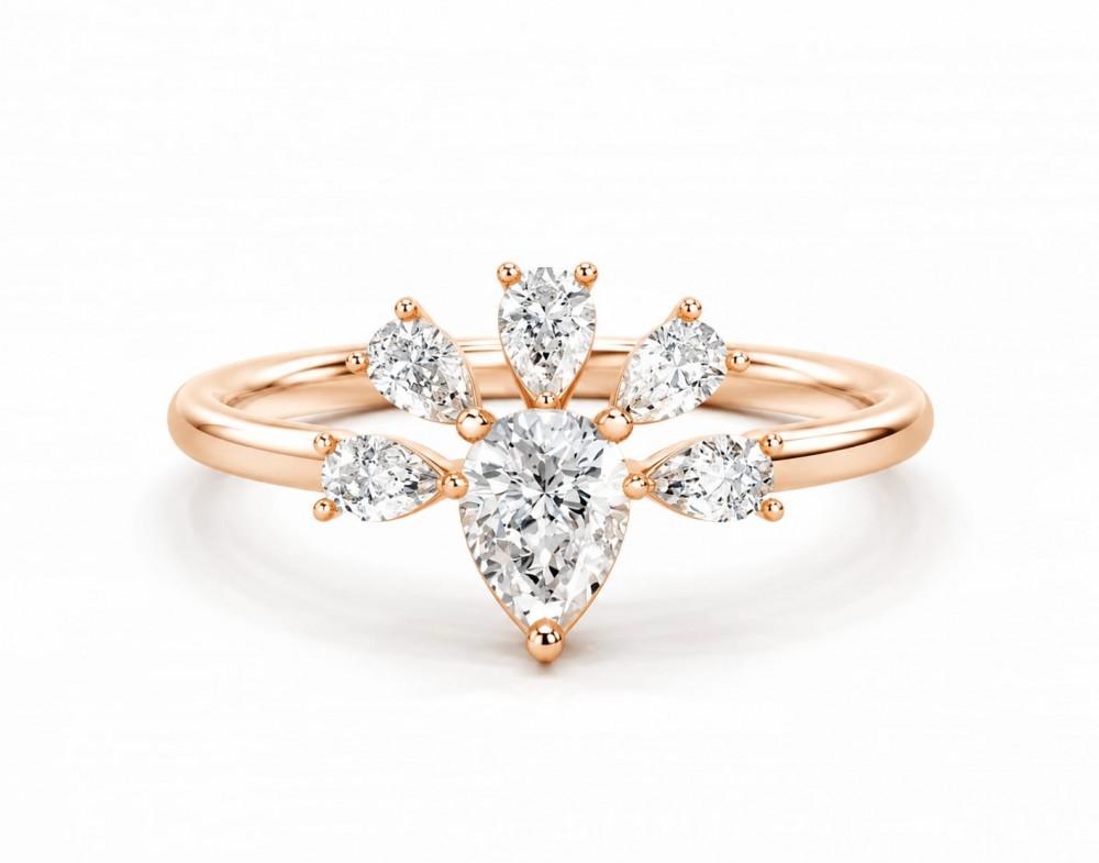 Inel cu diamant central Pear Cut de 0.31ct si diamante Pear Cut laterale de 0.28ct