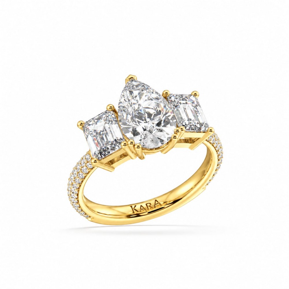 Inel cu Diamant central pear de 1.98 ct, Diamante emerald de 1.41 si Diamante rotunde de 0.26 ct