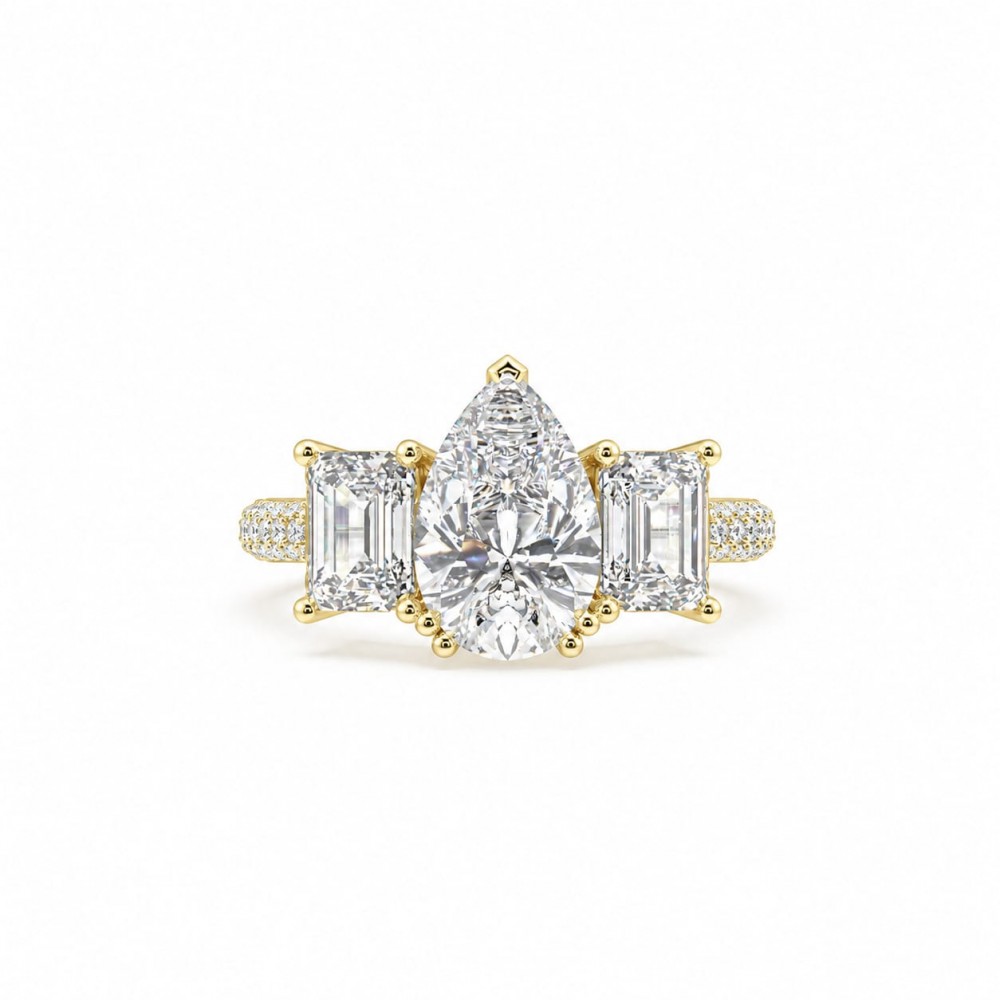 Inel cu Diamant central pear de 1.98 ct, Diamante emerald de 1.41 si Diamante rotunde de 0.26 ct