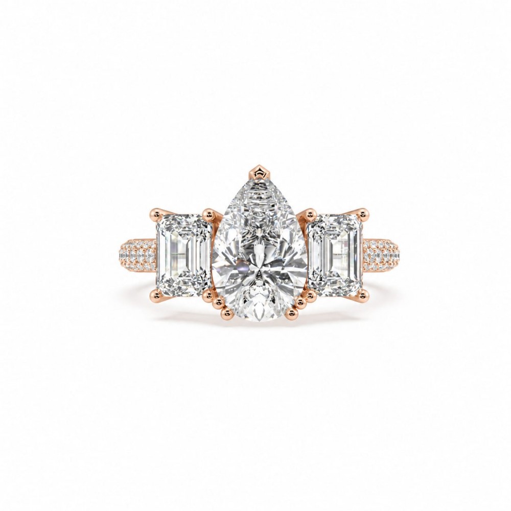 Inel cu Diamant central pear de 1.98 ct, Diamante emerald de 1.41 si Diamante rotunde de 0.26 ct