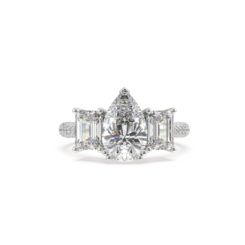 Inel cu Diamant central pear de 1.98 ct, Diamante emerald de 1.41 si Diamante rotunde de 0.26 ct