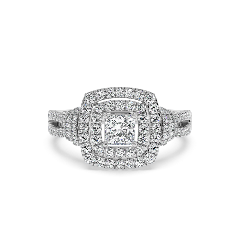 Inel cu Diamant Central Princess Cut de 0.53ct si Diamante Laterale Rotunde de 0.66ct