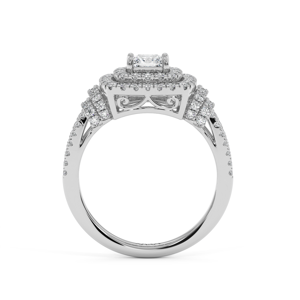 Inel cu Diamant Central Princess Cut de 0.53ct si Diamante Laterale Rotunde de 0.66ct