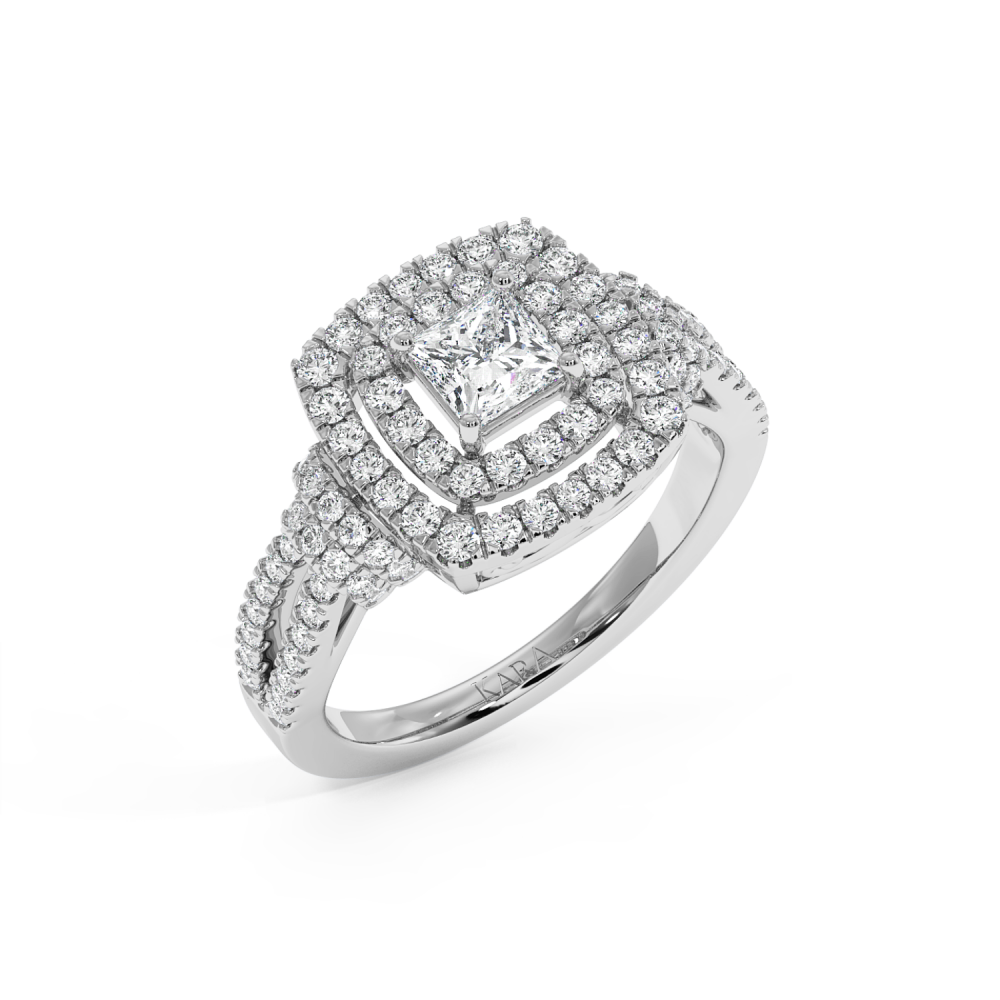 Inel cu Diamant Central Princess Cut de 0.53ct si Diamante Laterale Rotunde de 0.66ct