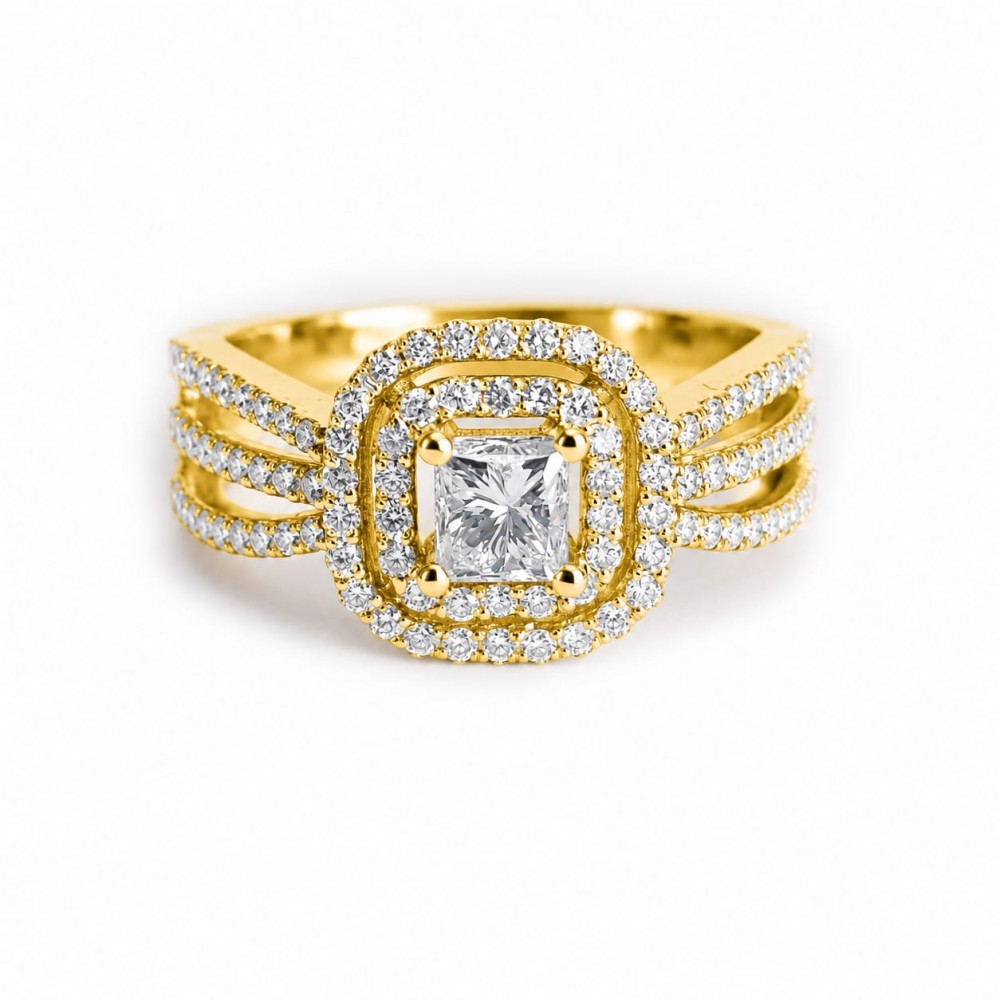 Inel cu Diamant central Princess de 0.34 ct si diamante laterale de 0.39 ct