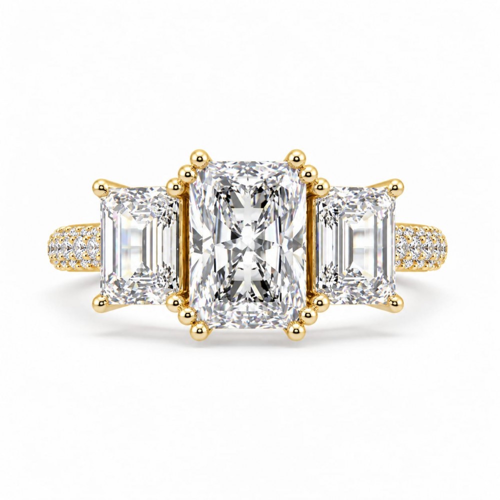 Inel cu Diamant central radiant de 2.01 ct, Diamante emerald de 1.41 si Diamante rotunde de 0.26 ct