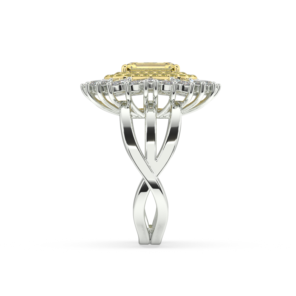 Inel cu Diamant Fancy Central Emerald Cut de 1.49ct, Diamante Laterale Marquise Cut de 0.91ct si Diamante Laterale Rotunde de 0.30ct