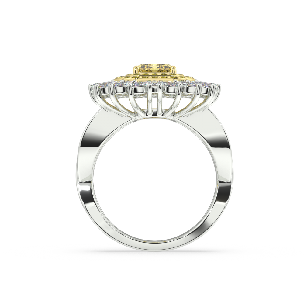 Inel cu Diamant Fancy Central Emerald Cut de 1.49ct, Diamante Laterale Marquise Cut de 0.91ct si Diamante Laterale Rotunde de 0.30ct