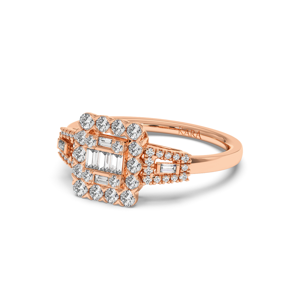 Inel cu Diamante Baget de 0.08ct si Diamante Rotunde de 0.38ct