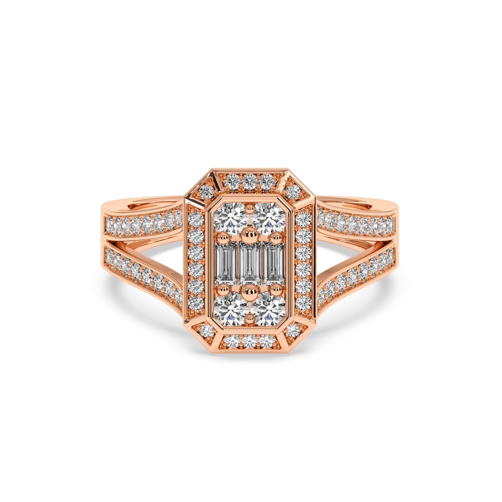 Inel cu Diamante Baget de 0.13ct si Diamante Rotunde de 0.55ct