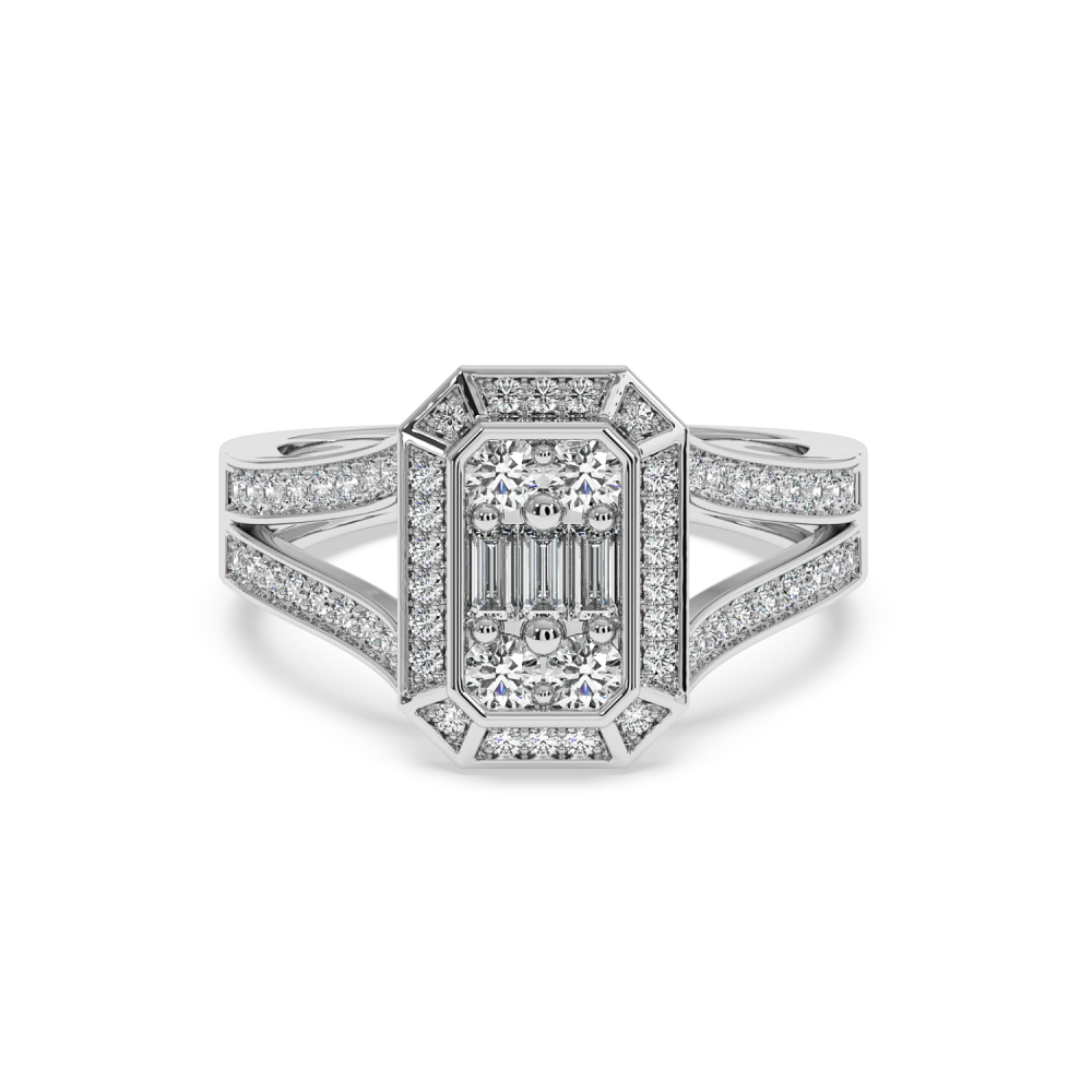 Inel cu Diamante Baget de 0.13ct si Diamante Rotunde de 0.55ct