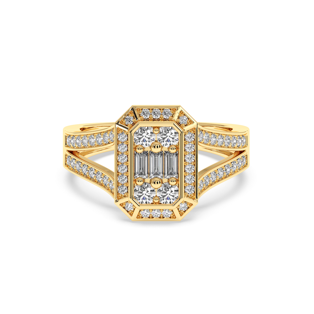 Inel cu Diamante Baget de 0.13ct si Diamante Rotunde de 0.55ct