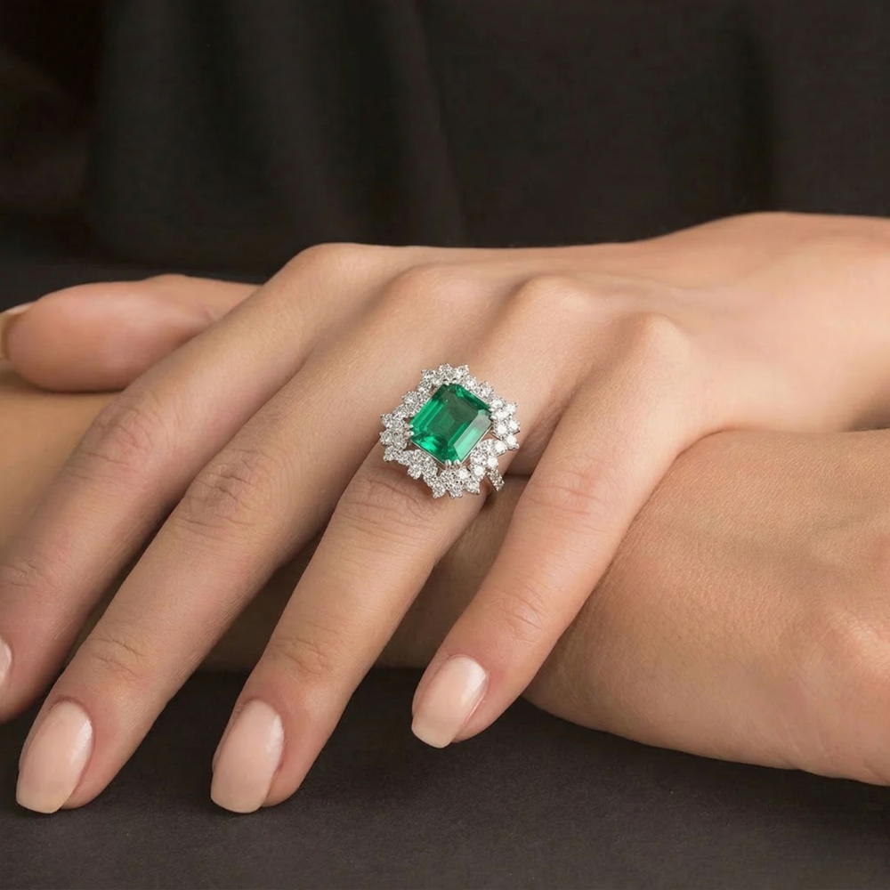 Inel cu diamante de 1.43 ct. si Green citrine de 5.50 ct