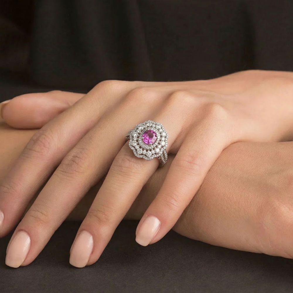 Inel cu Diamante de 1.52 ct si Safir de 0.78 ct