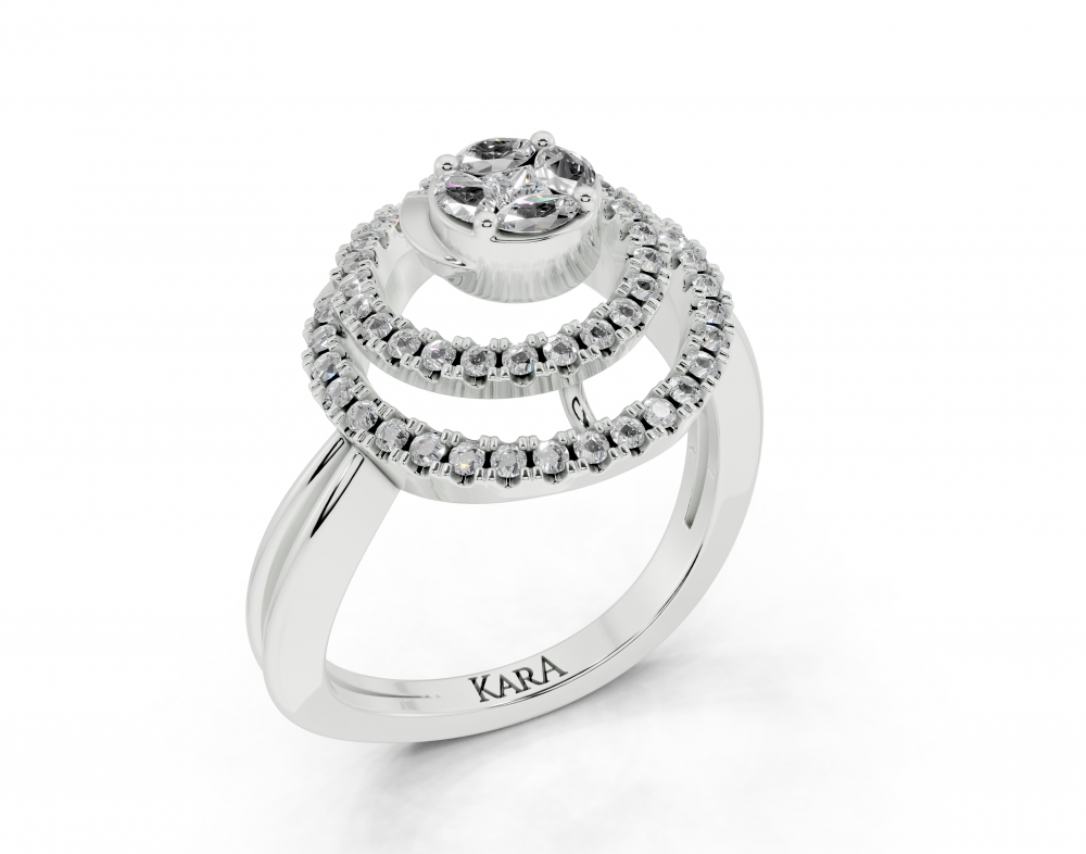 Inel cu diamante Marquise Cut de 0.10 ct, diamante Princess Cut de 0.04 ct si diamante rotunde de 0.26 ct