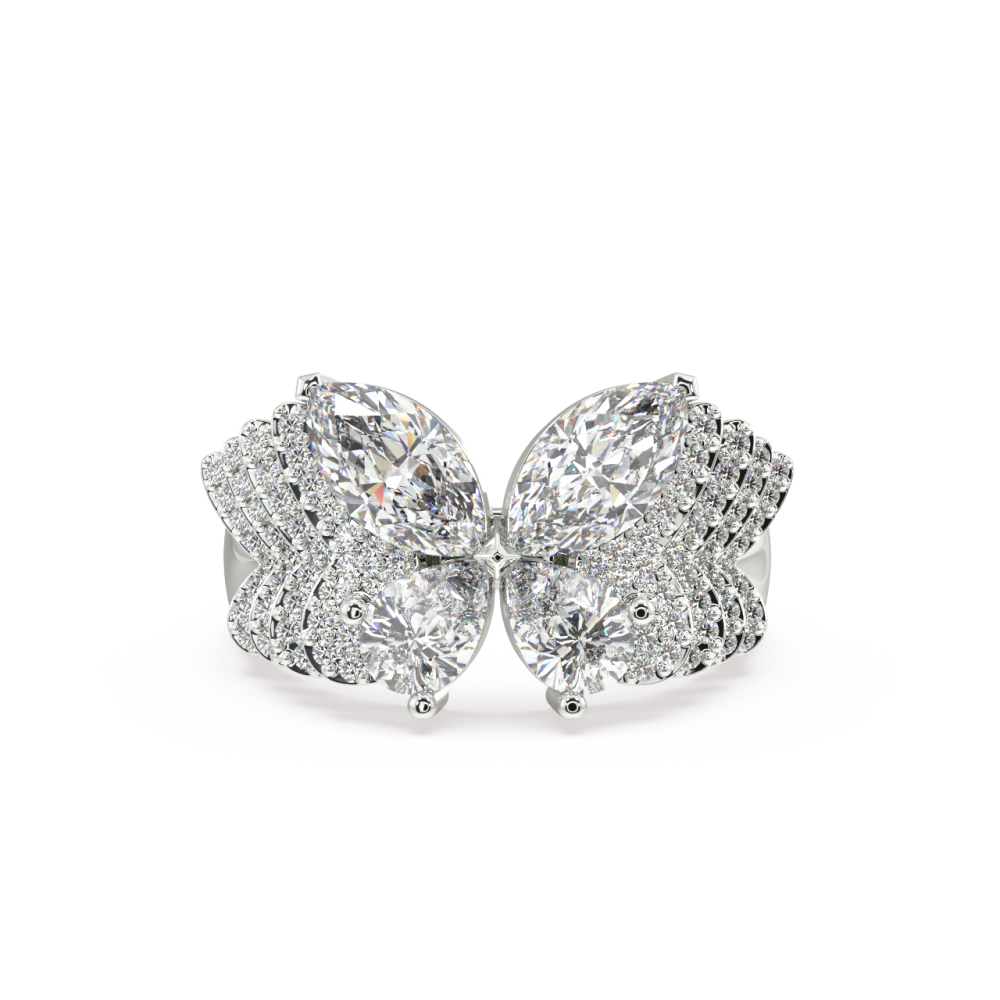 Inel cu Diamante Marquise de 1.43 ct, Diamante rotunde de 0.27 ct ct si Diamante pear de 0.81 ct