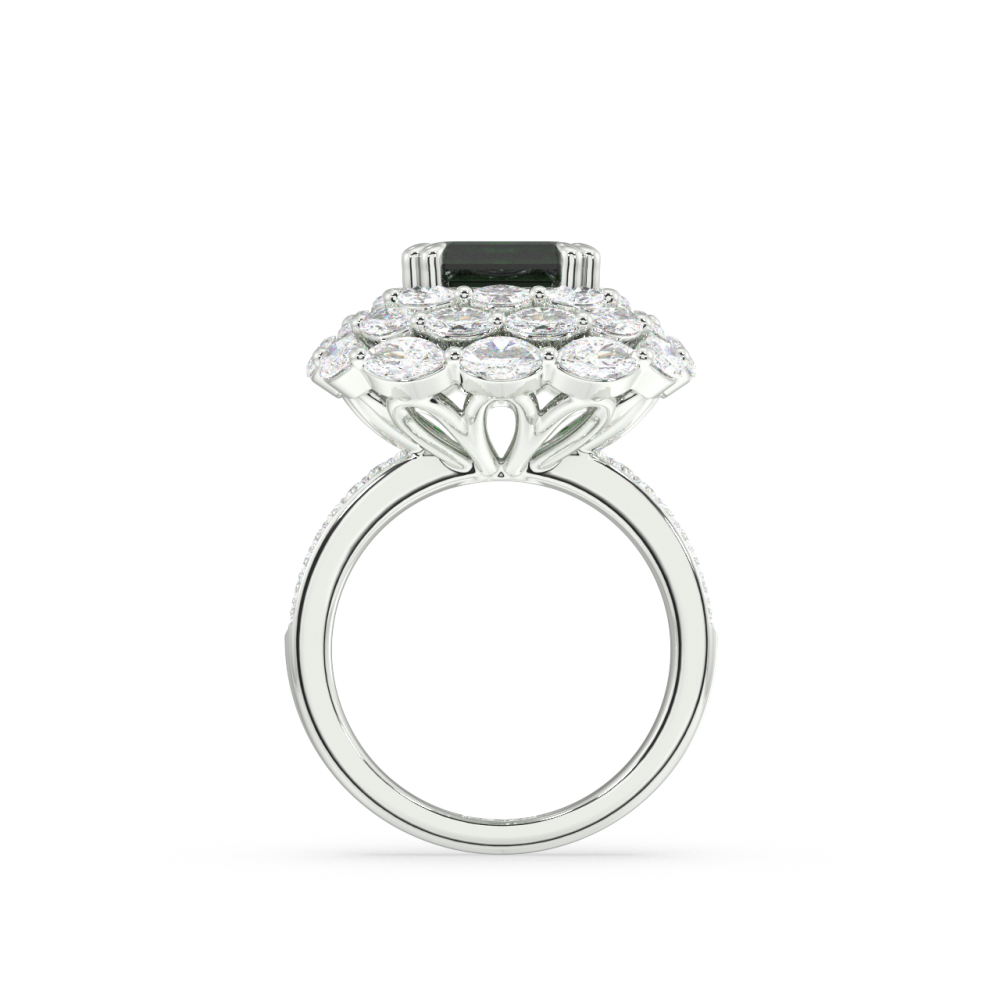 Inel cu Diamante Marquise de 2.55 ct, Diamante rotunde de 0.36 ct ct si Smarald de 6.02 ct