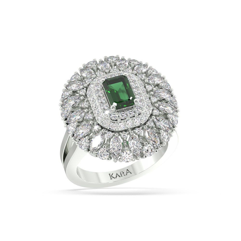 Inel cu diamante Mix de 1.60 ct si Smarald de 0.76 ct