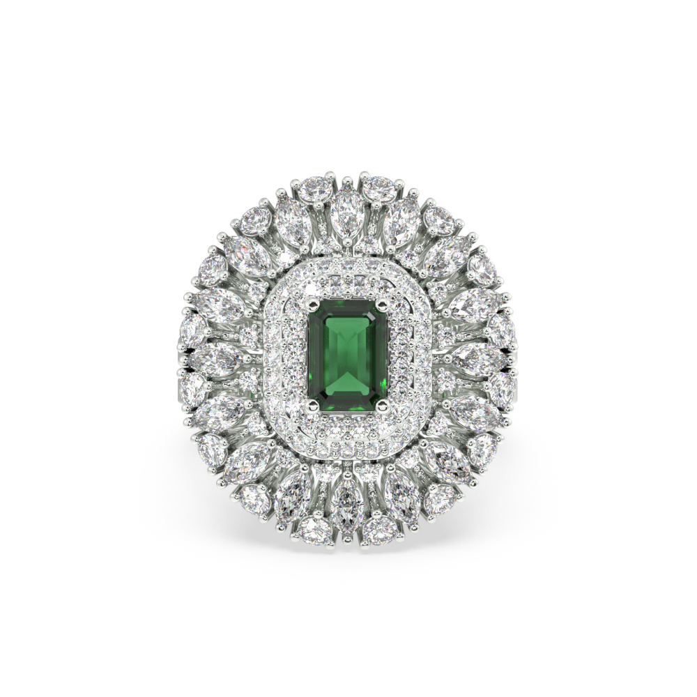 Inel cu diamante Mix de 1.60 ct si Smarald de 0.76 ct