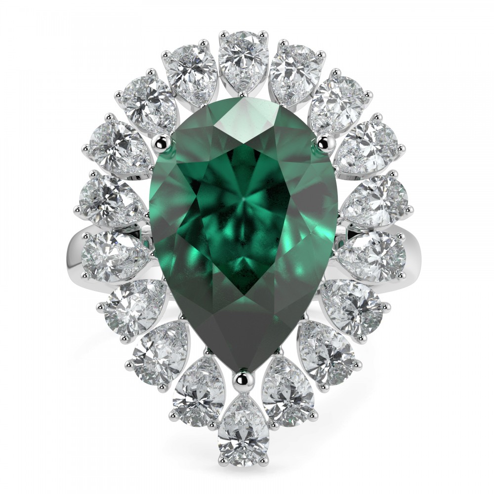 Inel cu Diamante Pear de 1.95 ct si Smarald de 6.07 ct