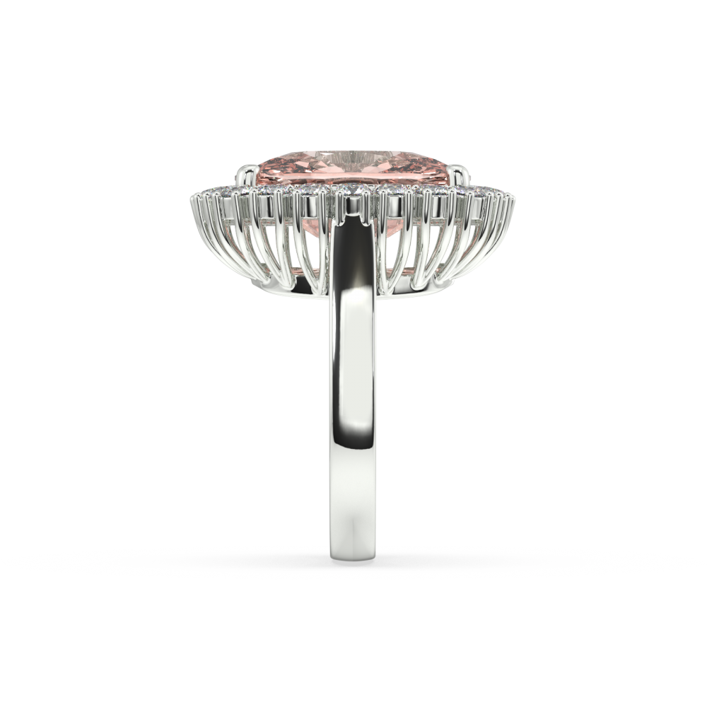 Inel cu Morganite Central Cushion Cut de 12.08ct si Diamante Laterale Rotunde de 1.17ct