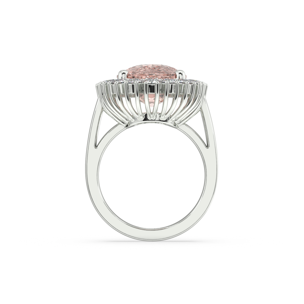 Inel cu Morganite Central Cushion Cut de 12.08ct si Diamante Laterale Rotunde de 1.17ct