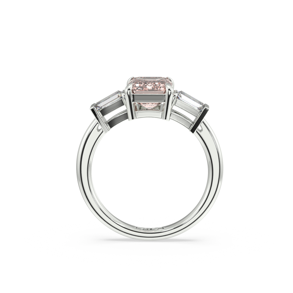 Inel cu Morganite Central Emerald Cut de 6.97ct si doua Diamante Laterale Emerald Cut de 0.50ct