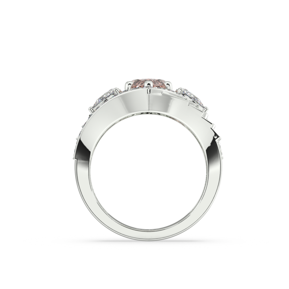 Inel cu Morganite Marquise Cut Central de 2.21ct, Diamante Pear Cut de 0.33ct si Diamante Rotunde de 0.75ct