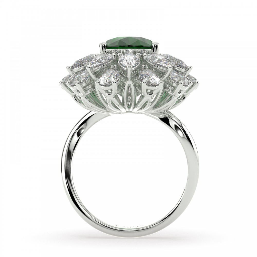 Inel cu Smarald Pear Cut central de 3.20ct si Diamante Pear Cut laterale de 3.53ct