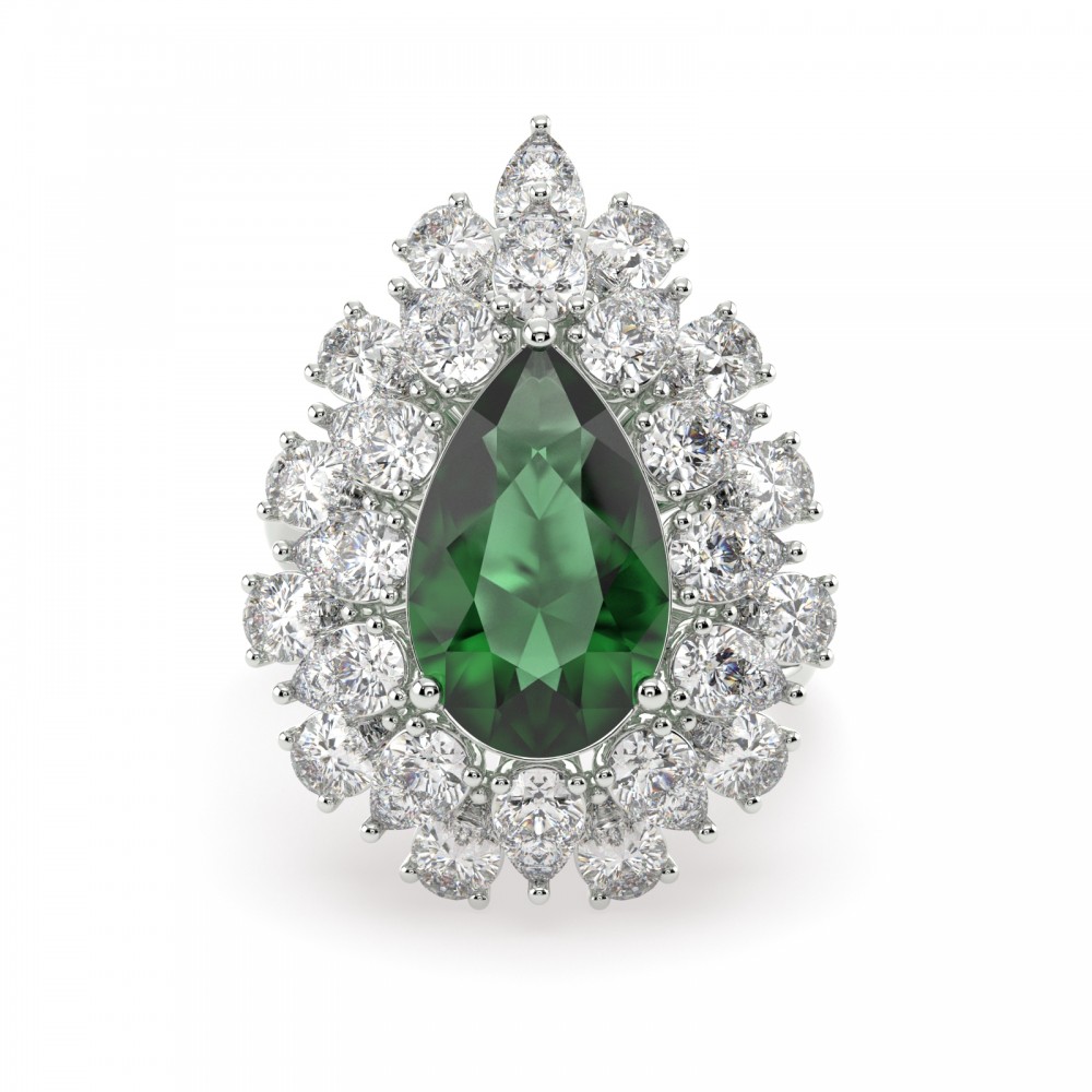 Inel cu Smarald Pear Cut central de 3.20ct si Diamante Pear Cut laterale de 3.53ct
