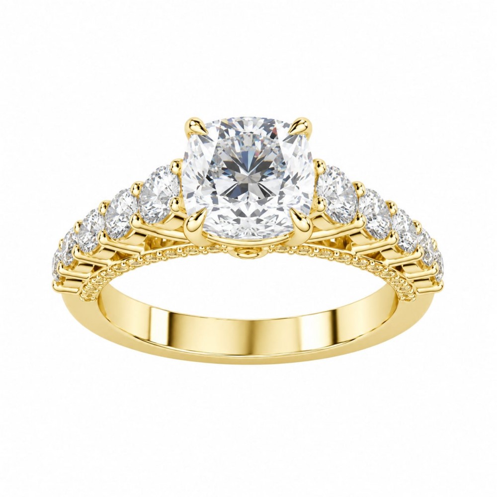 Inel de logodna cu Diamant central Cushion de 1.70 ct si diamante laterale de 1.16 ct