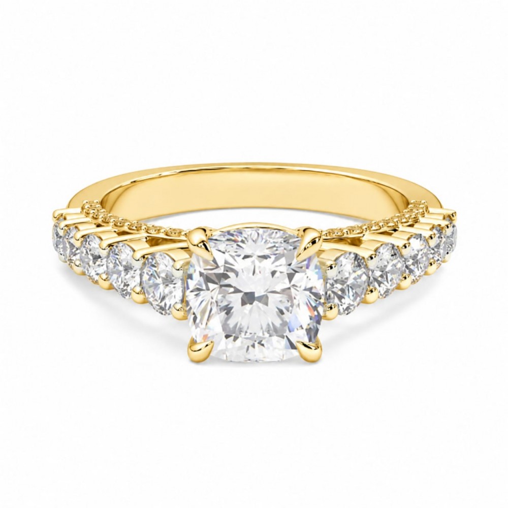 Inel de logodna cu Diamant central Cushion de 1.70 ct si diamante laterale de 1.16 ct