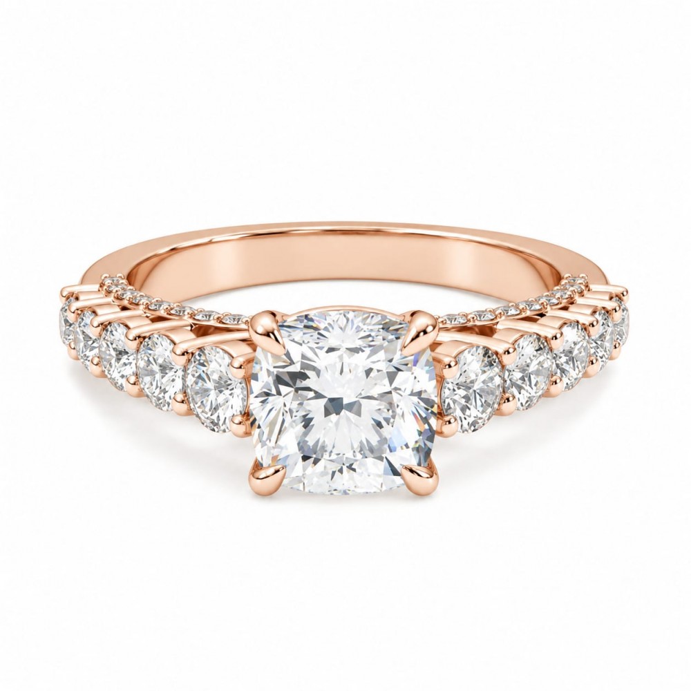 Inel de logodna cu Diamant central Cushion de 1.70 ct si diamante laterale de 1.16 ct