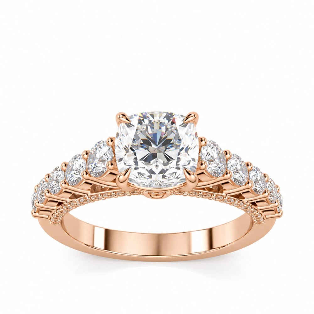 Inel de logodna cu Diamant central Cushion de 1.70 ct si diamante laterale de 1.16 ct