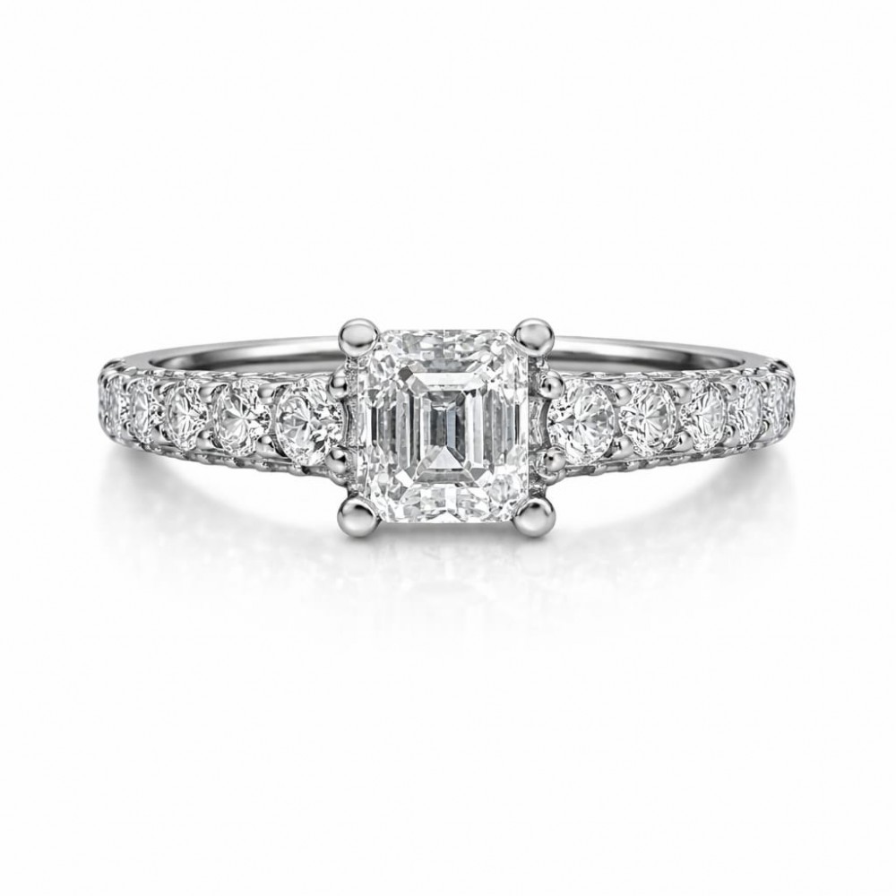 Inel de logodna cu diamant central de 1.00 ct si diamante laterale de 1.17ct