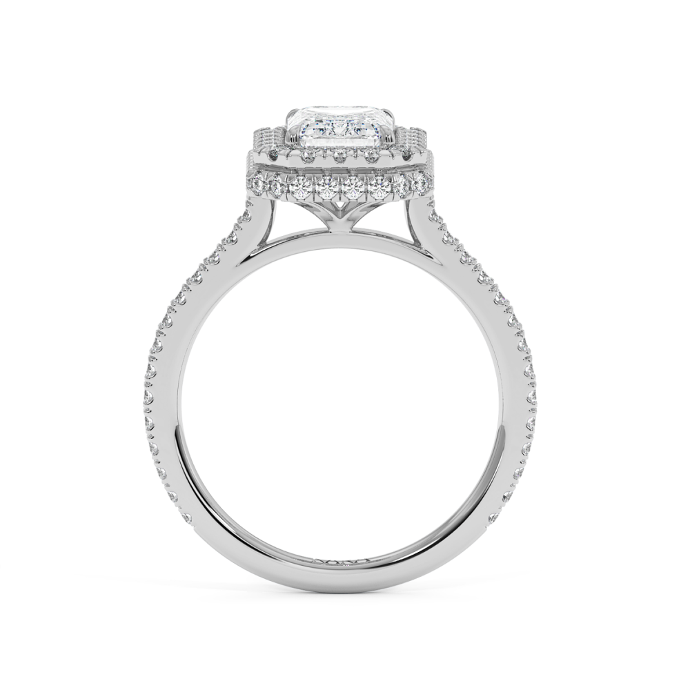 Inel de Logodna cu Diamant Central Emerald Cut de 1.45ct si Diamante Laterale Rotunde de 0.59ct