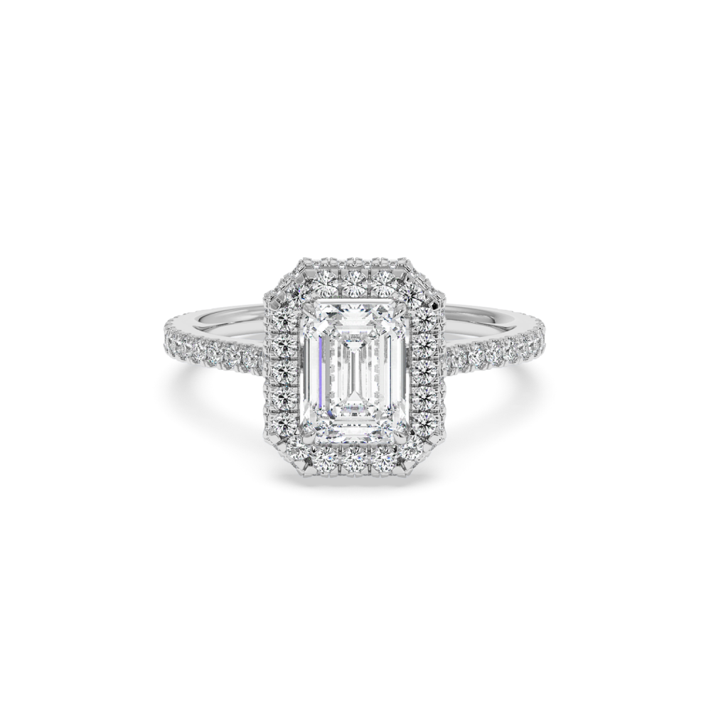 Inel de Logodna cu Diamant Central Emerald Cut de 1.45ct si Diamante Laterale Rotunde de 0.59ct