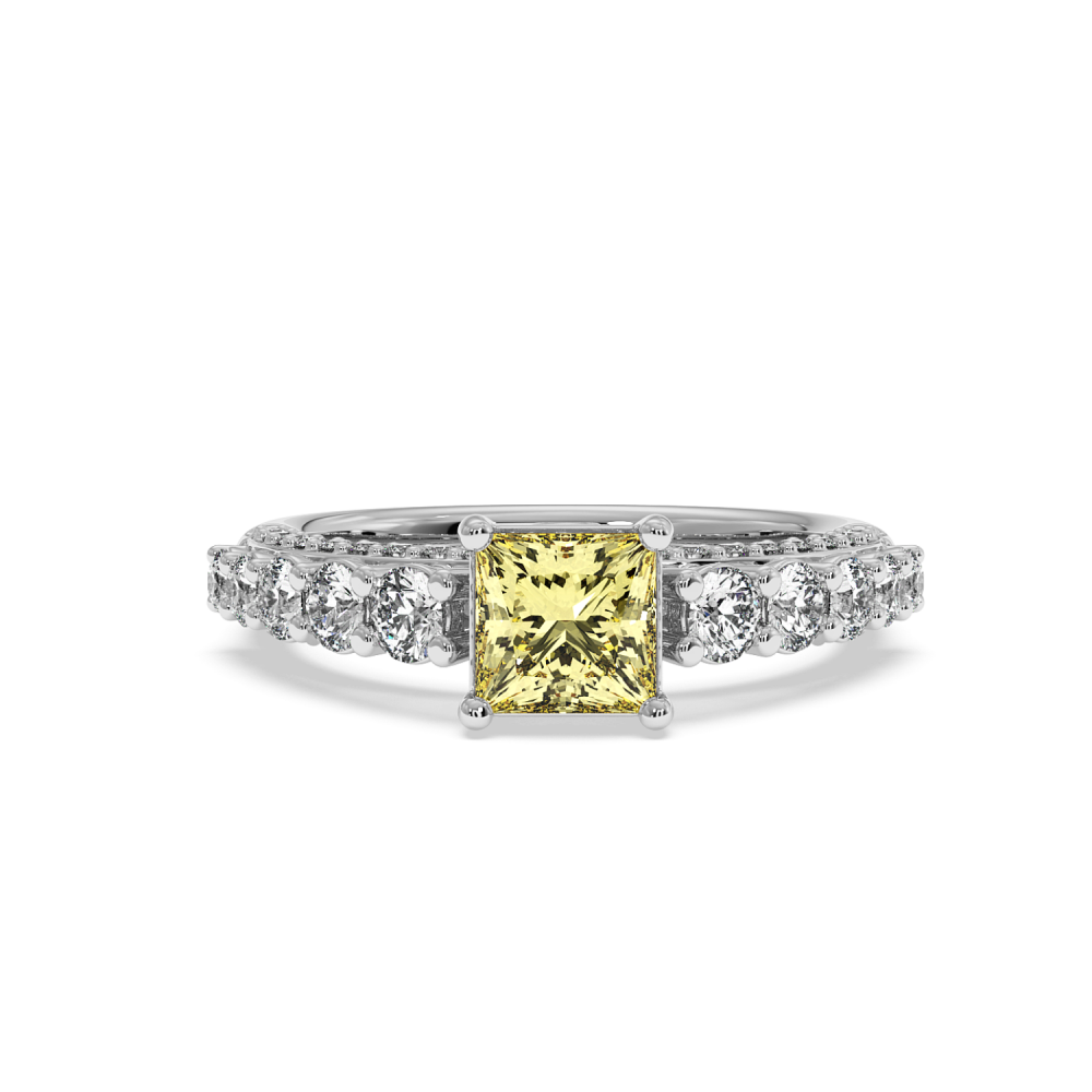 Inel de logodna cu diamant central fancy de 1.31 ct si diamante laterale de 1.34 ct