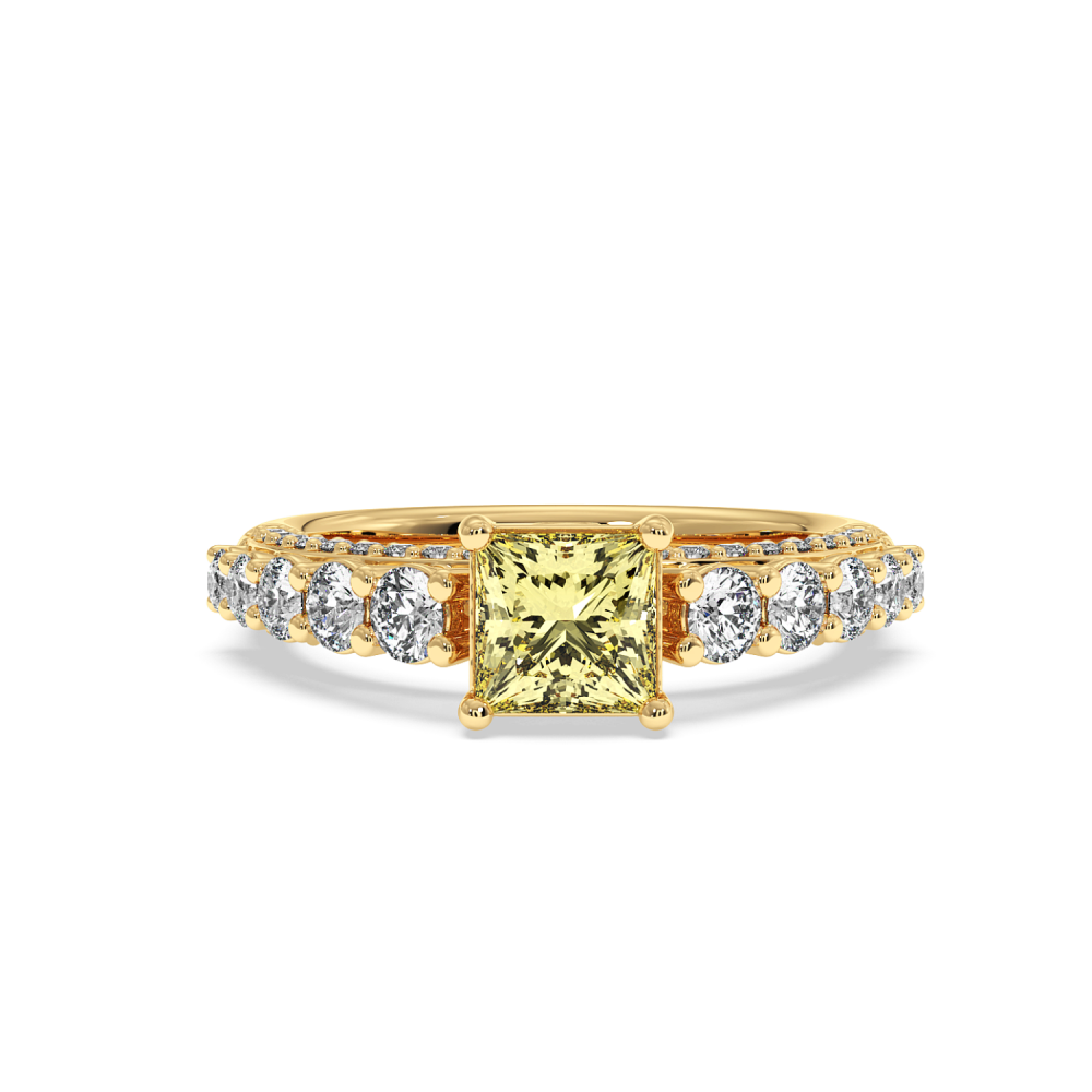 Inel de logodna cu diamant central fancy de 1.31 ct si diamante laterale de 1.34 ct