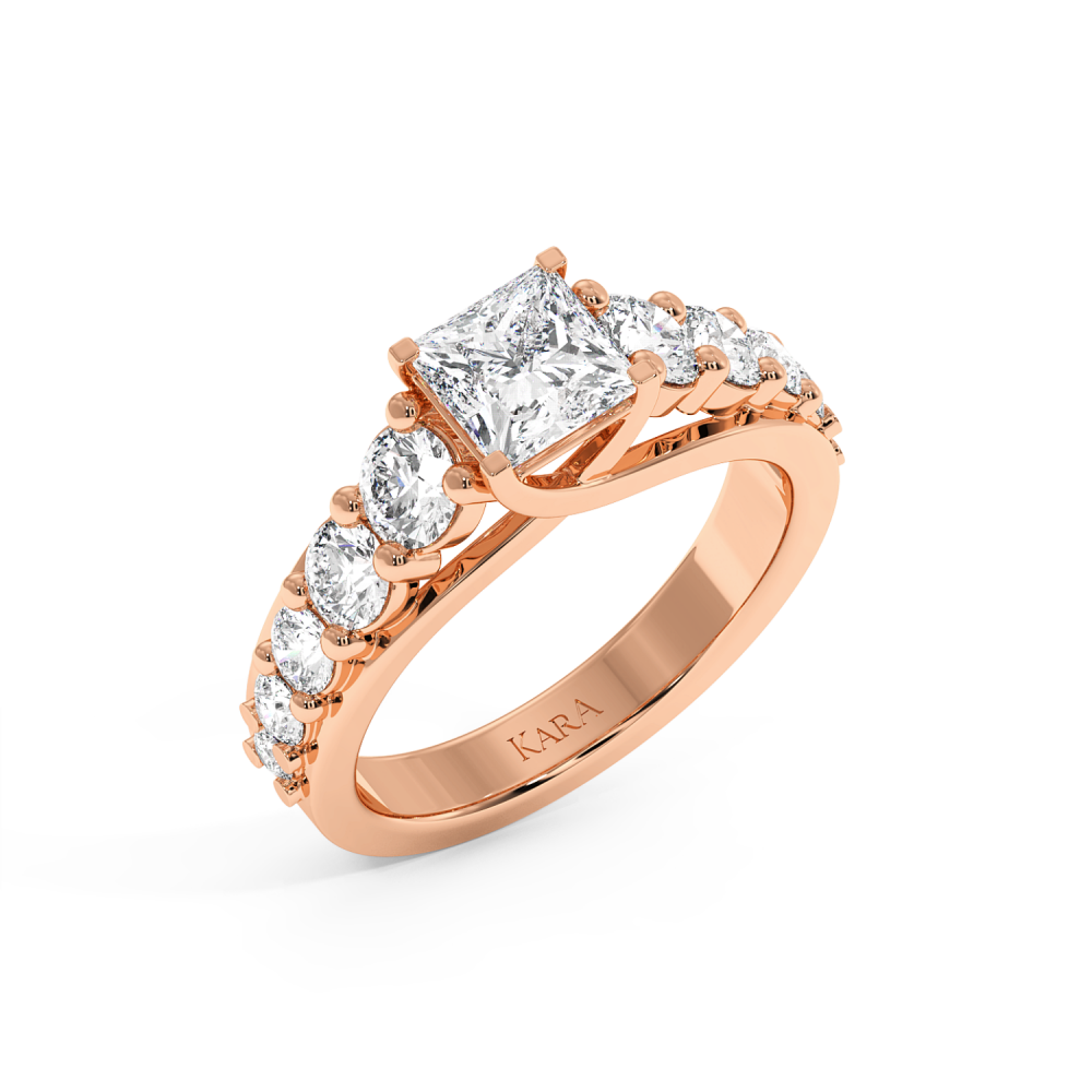 Inel de Logodna cu Diamant central Princess Cut de 1ct si Diamante laterale rotunde de 1.23ct