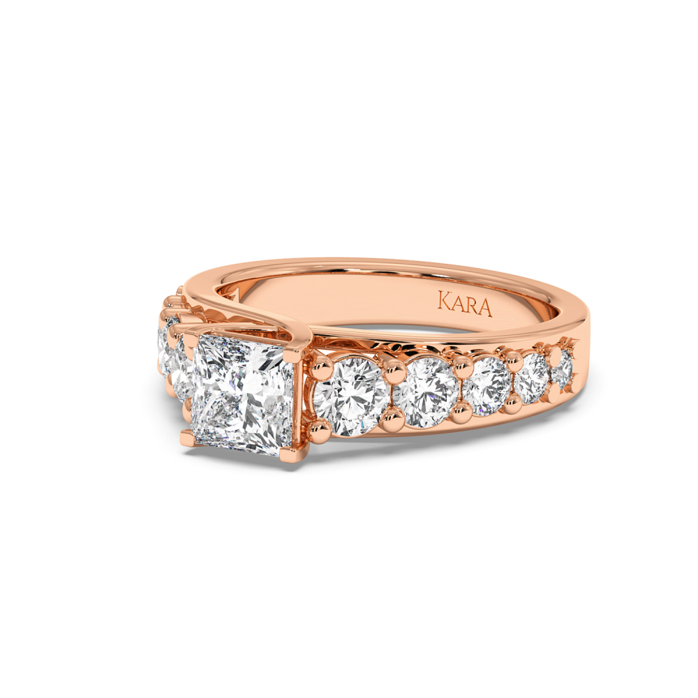 Inel de Logodna cu Diamant central Princess Cut de 1ct si Diamante laterale rotunde de 1.23ct