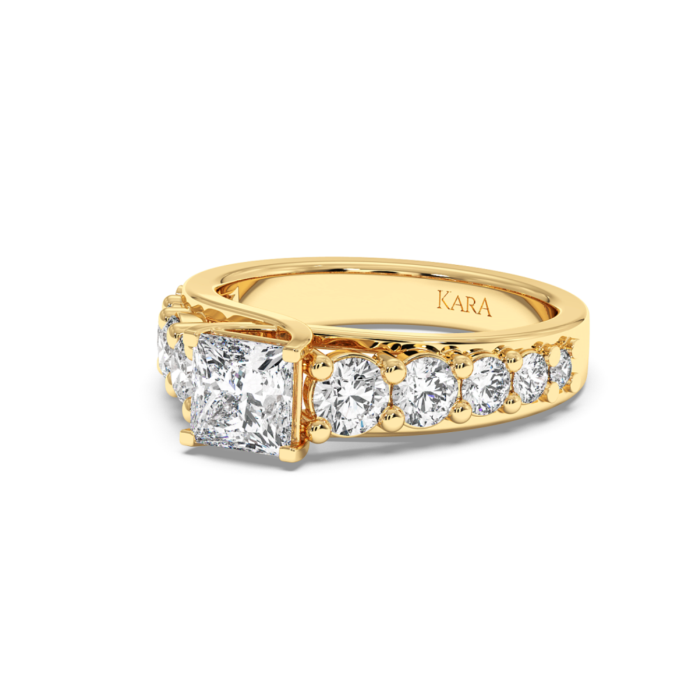 Inel de Logodna cu Diamant central Princess Cut de 1ct si Diamante laterale rotunde de 1.23ct