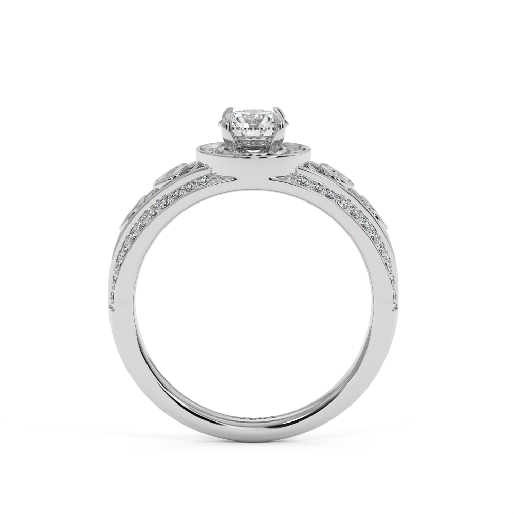 Inel de Logodna cu Diamant Central Rotund de 0.50ct, Diamante Rotunde Laterale de 0.34ct si Diamante Marquise Cut de 0.02ct