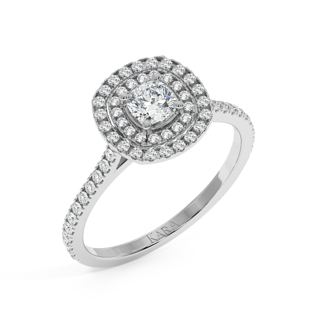 Inel de logodna cu Diamant Cushion de 0.50 ct si diamante laterale de 0.34 ct