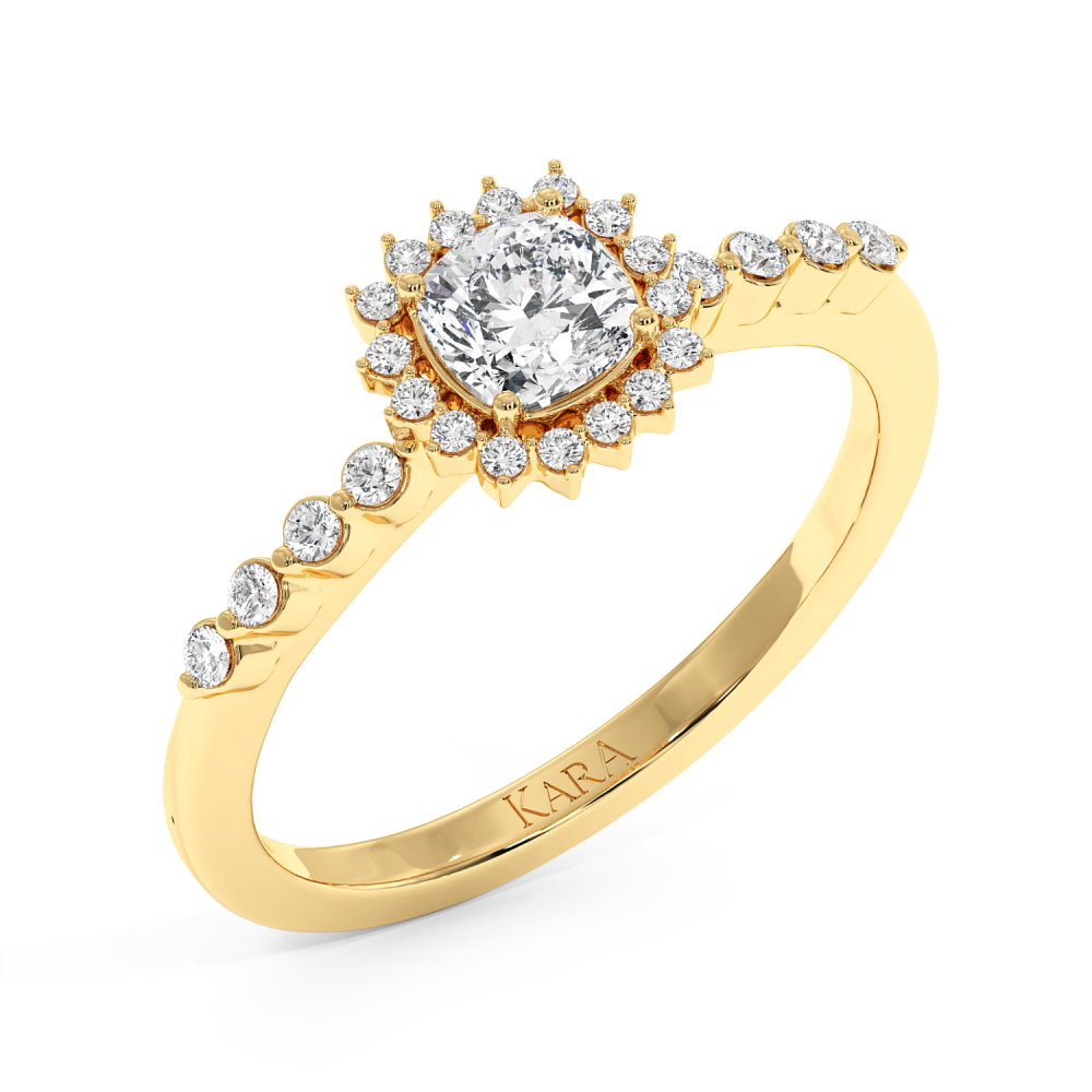 Inel de logodna cu Diamant Cushion de 0.51 ct si diamante laterale de 0.14 ct