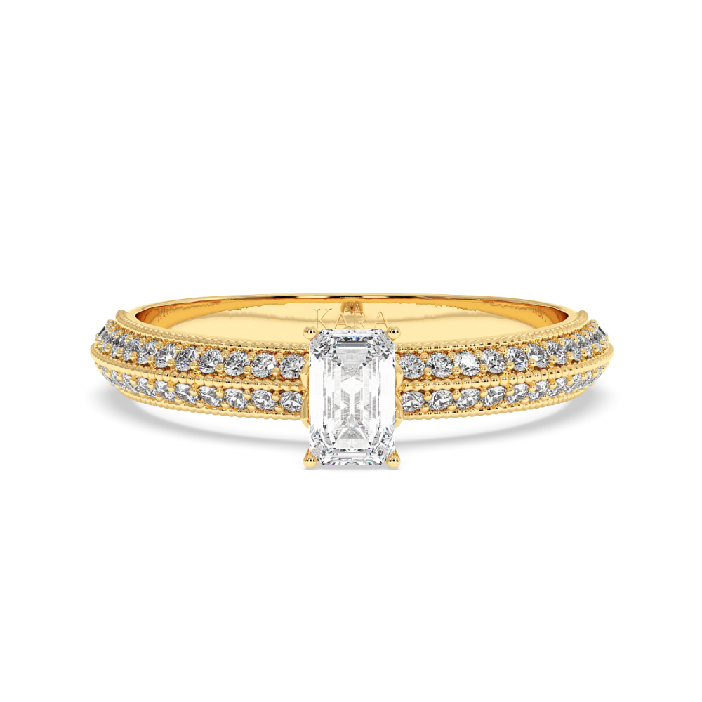 Inel de logodna cu Diamant Emerald de 0.31 ct si diamante laterale de 0.19 ct