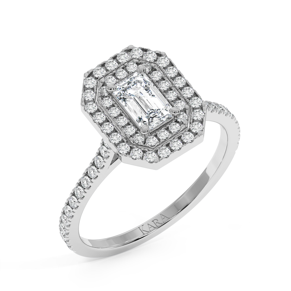 Inel de logodna cu Diamant Emerald de 0.50 ct si diamante laterale de 0.39 ct