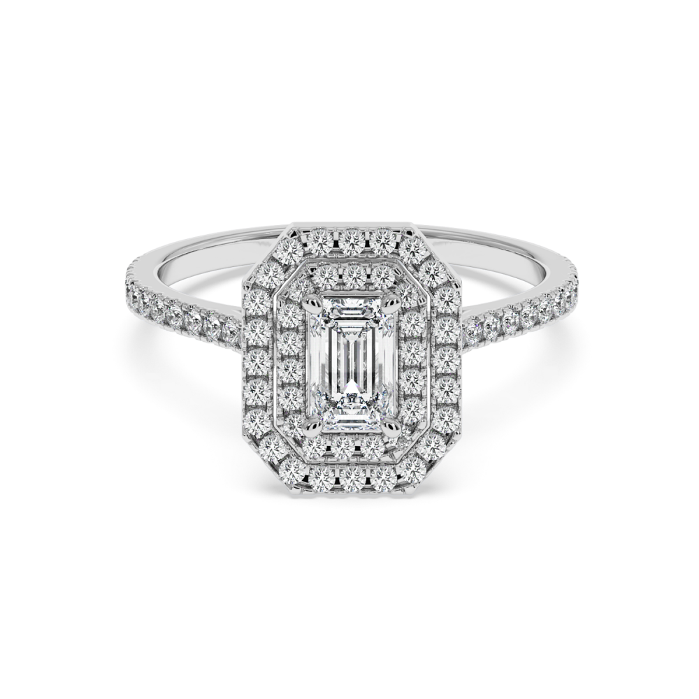 Inel de logodna cu Diamant Emerald de 0.50 ct si diamante laterale de 0.39 ct