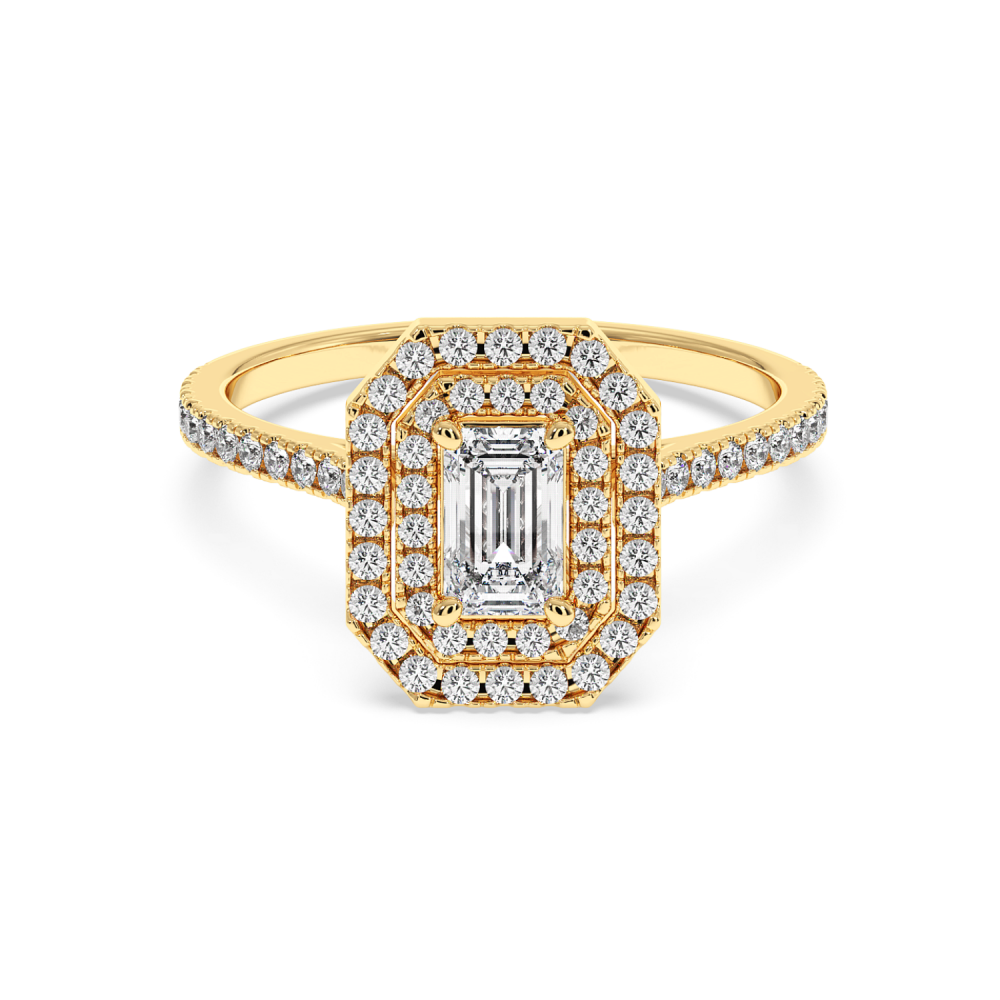 Inel de logodna cu Diamant Emerald de 0.50 ct si diamante laterale de 0.39 ct